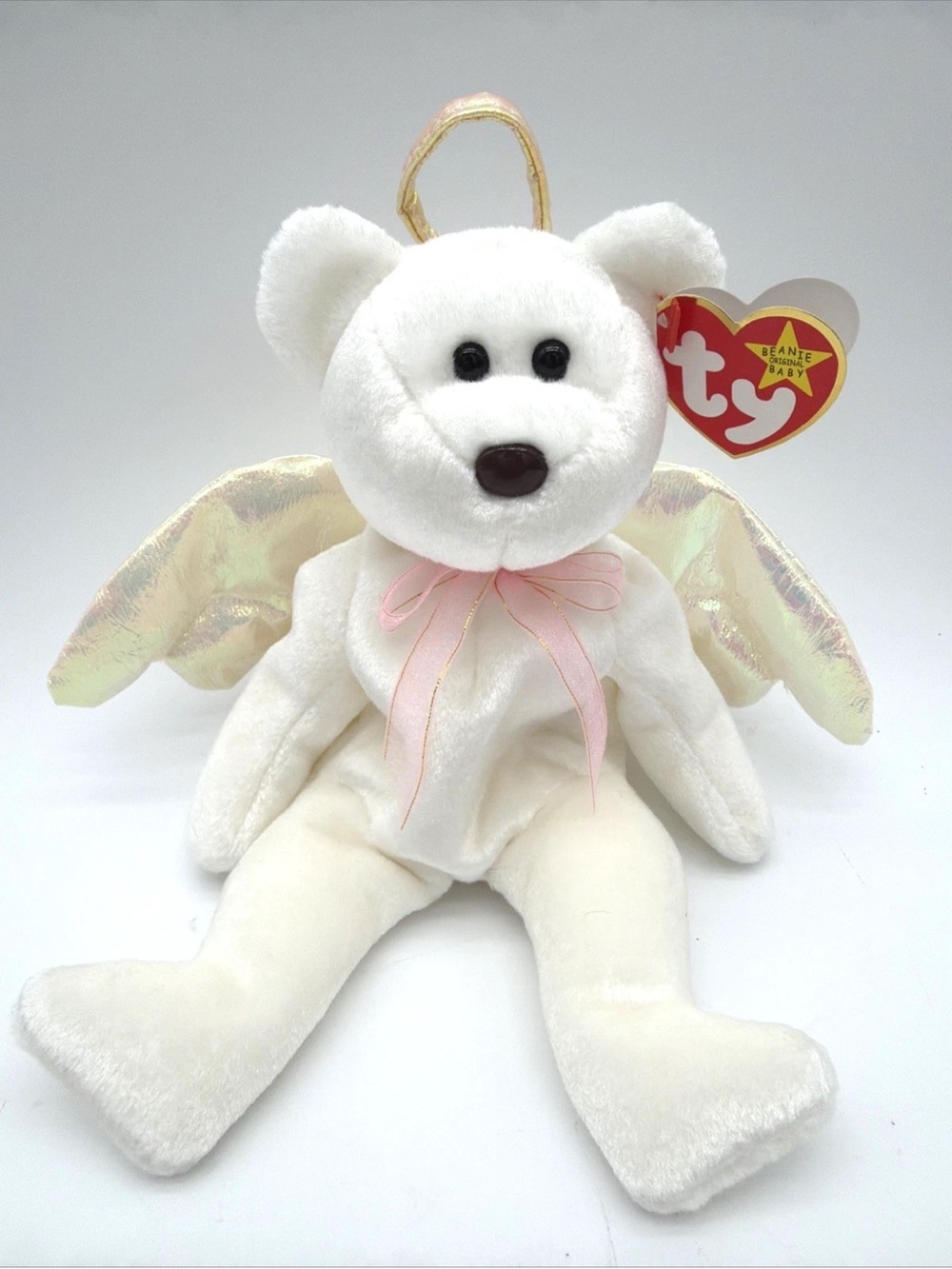 1998 Ty Retired Halo White Angel Beanie Baby! Brown Nose New MWMT RARE  8" 20cm